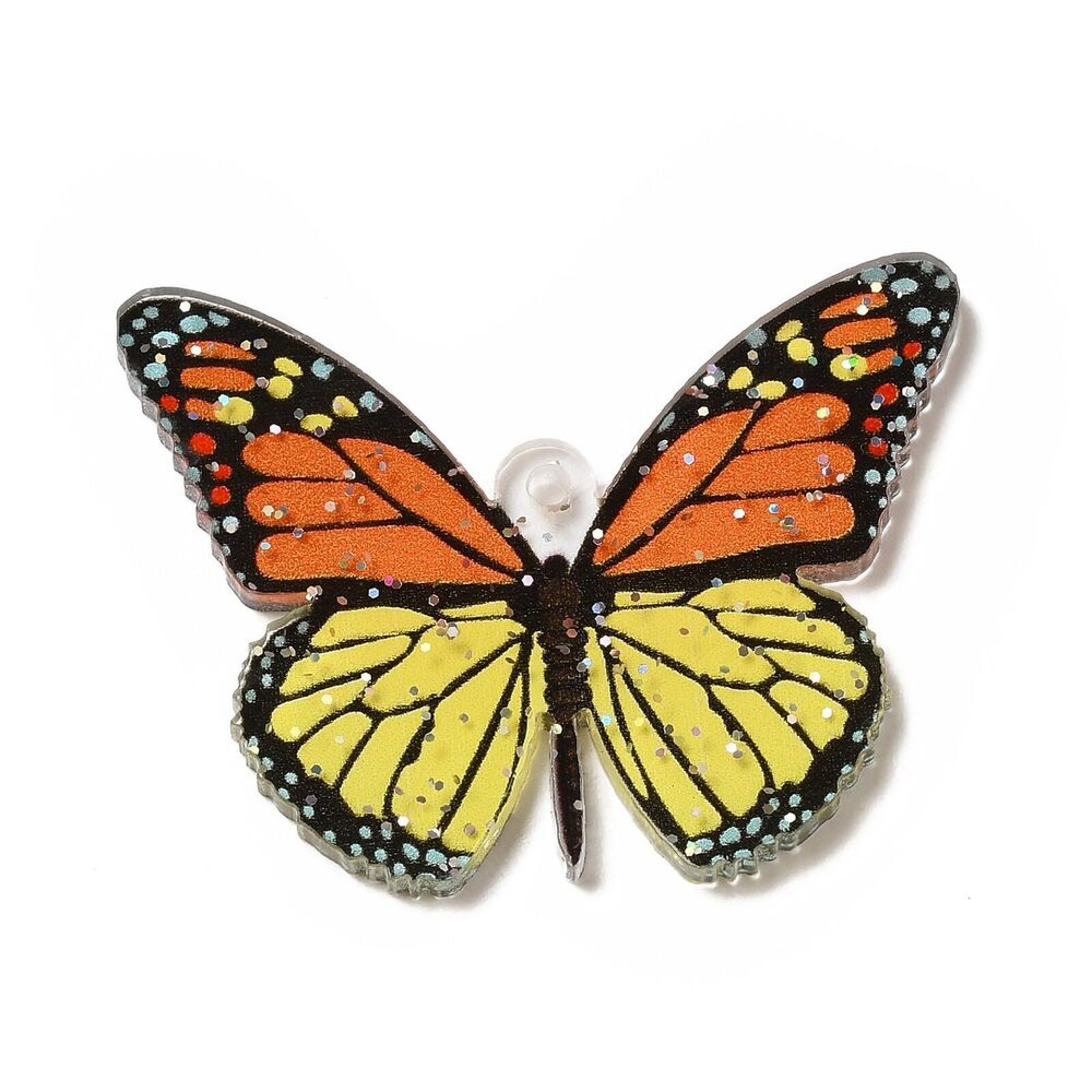 1841 30 pcs Yellow Butterfly Printed Acrylic Charms with Sequins Insect